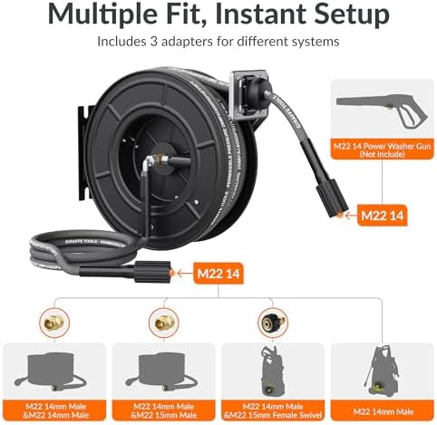 Giraffe Tools Pressure Washer Hose Reel with 60ft Pressure Hose, 4000PSI - Image 6