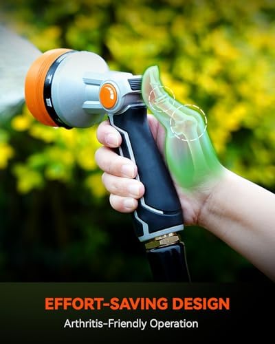 RAINPOINT Full-Metal Garden Hose Nozzle, Heavy Duty Water Hose Nozzle Sprayer With 10 Adjustable Patterns & High Flow,Thumb Control For Flow Adjustment, Ideal For Watering, Washing, Cleaning,Orange - Image 5