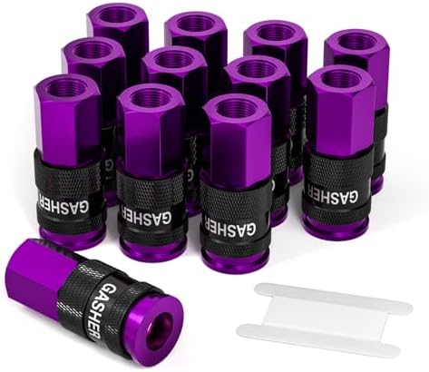 GASHER 12PCS Aluminium 1/4 Inch Female AMT Universal Air Coupler,1/4 NPT Basic Flow Quick Connect Air Coupler For Professional Jobsites, In automotive Shops Or At Home（Purple） by GASHER