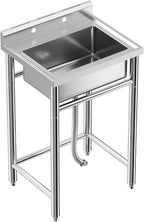 21"x21"x33" Stainless Steel Utility Sink, Freestanding Single Bowl Commercial Sink for Restaurant, Laundry Room, Bathroom, Garage, Garden by Unknown