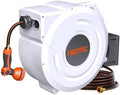 5/8 Inch 100ft Retractable Garden Hose Reel with Any-Length Lock Slow Auto Rewind Heavy Duty Hose Reel With 9-Pattern Nozzle 180° Swivel Bracket UV Resistant Wall Mounted Hose Reel for Outside by NEO-TEC