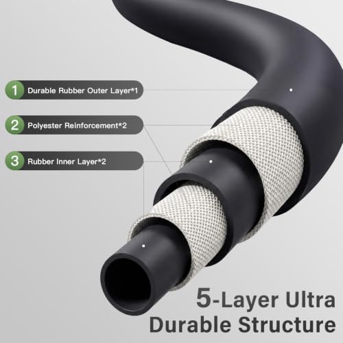 Garden Hose 3/4" x 100ft 5-Layer Heavy Duty Brass Rubber Hose with 1000 PSI Burst Pressure – Kink Resistant Flexible All-Weather Outdoor Hose for Yard Car Wash Pets Black - Image 3