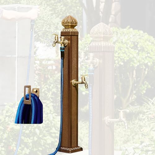 Outdoor Retro Post Faucet, Freestanding Garden Hose Holder Brass Double Outlet Garden Tap, Floor Mounted Water Tap Anti-Freezing Faucet Post for Garde by Unknown