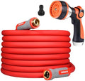 YAMATIC 50FT Flexible Garden Hose 5/8", Brass Swivel Handle Burst 600 PSI and Garden Hose Nozzle, 10 Adjustable Spray Patterns, 1PCS by YAMATIC