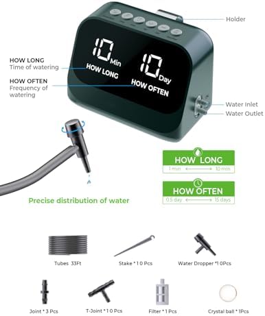 Automatic Watering System for Potted Plants, Plant Waterer, DIY Drip Irrigation Kit with Smart Timer, Waterproof LED Display & Large Capacity Battery, Precise Distribution of Water (Green) - Image 3
