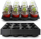 RooTrimmer 4 Inch 60 Pack Nursery Pots with Humidity Domes & 5 Pack 12 Cell Round Seedling Pot Carrying Trays, Sturdy Seeds Starter Pot Germination Set, Small Planter Nursery Propagation 5 Sets by RooTrimmer