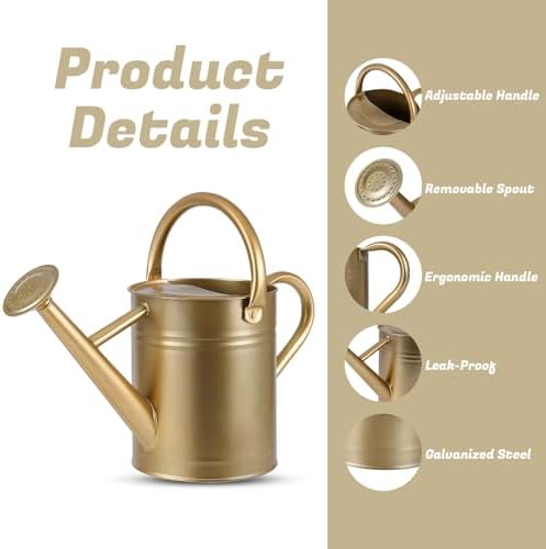 1 Gallon Watering Can for Plants, Watering Cans for Indoor&Outdoor Gardening, Galvanized Steel Watering Pot with Removable Spout, Metal Water Can with Ergonomic Movable Handle(Gold) - Image 4
