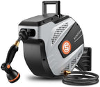 SUNPOW Retractable Garden Hose Reel - 1/2 inch x 50ft Heavy Duty Wall Mounted Hose Reel with 3/4 inch Brass Fitting & 10 Sprayer Nozzle - Any Length Lock, Auto Rewind System, 180°Swivel Bracket- Grey by SUNPOW