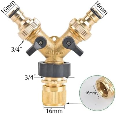 3/4 inch Thread Brass Garden Tap Irrigation 2 Way Tap Irrigation Valve Hose Pipe Splitter 2 Way Quick Connector Adapter(H) - Image 2