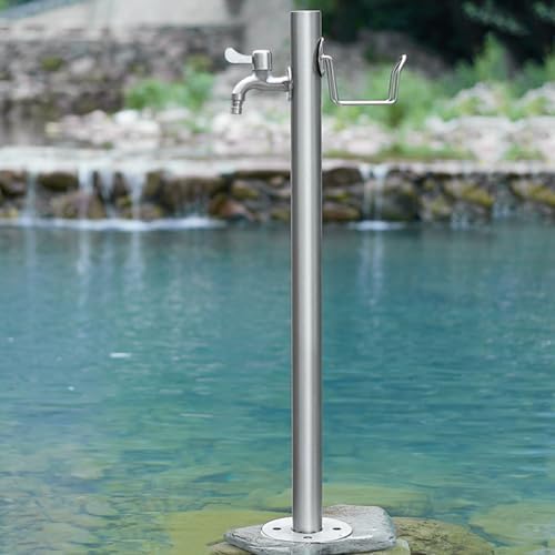 Freestanding Garden Water Column with Outdoor Hose Stand, Anti-Freezing 304 Stainless Steel Floor Mounted Water Tap, Courtyard Faucet Post, Metal Water Fountain Yard Hydrant for Irrigation/Washing by Unknown