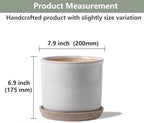 8 Inch Ceramic Plant Pot with Drainage Hole & Separate Saucer - Image 2