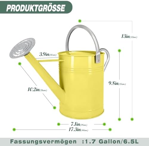 6.5L Beige Durable Galvanized Steel Watering Can - Rust-Resistant Rust-Proof Metal Pot with Removable Long Spout & Movable Ergonomic Handle for Indoor Outdoor Plants, Garden Lawn Flowers - Image 2