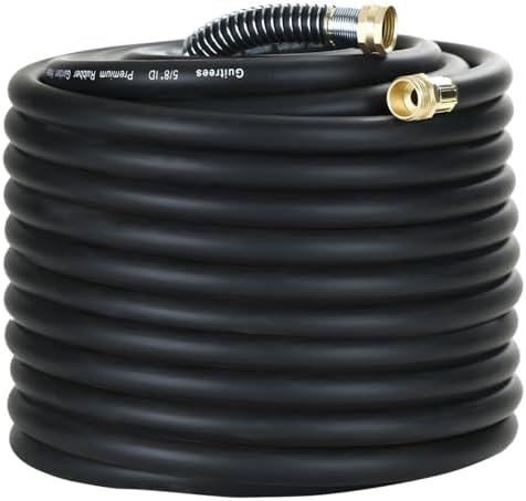 Guitrees 150FT 5/8 Heavy Duty Rubber Garden Hose - 300psi Working, 1000psi Burst - Hot/Cold Water - Five-Layered Braiding for Durability - Versatile for Gardening, Agriculture, Construction(Black) by Guitrees