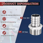6pcs Stainless Steel Hose Barb Fittings 1" Barb to 1" NPT Male - Image 2