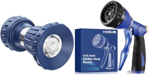 HOSUN Fireman Hose Nozzle & Garden Hose Nozzle, 100% Heavy Duty Metal, Water Hose Nozzle with 8 Different Spray Patterns by HOSUN