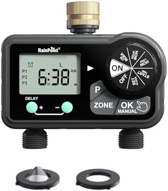 RAINPOINT 2 Zone Water Sprinkler Timer, Digital Programmable Irrigation Timer with Rain Delay & Manual Mode, Automatic Watering Controller for Lawn, Yard & Soaker Hose by RainPoint