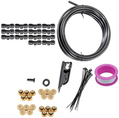 Greenhouse Mist Cooling Setup with Brass Nozzles and Black Tubing for Patio Borders, Plant Rows and Fan Wrap Use Line Brass Nozzle Mist Hose Fan - Image 6
