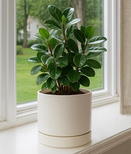 Phoenix Vine 8 Inch Planter Pot with Drainage Hole & Saucer, Deep Water Catch Tray, Straight Cylindrical Round Pot for Plants, Oatmeal, Pack of 1, 23-E-T-1 - Image 5