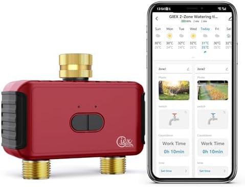 GIEX WiFi 2-Zone Sprinkler Timer GX-03, Smart Garden Irrigation Controller for Hose Faucet, Works with Tuya and Smart Life App, Automatic Watering System by Unknown