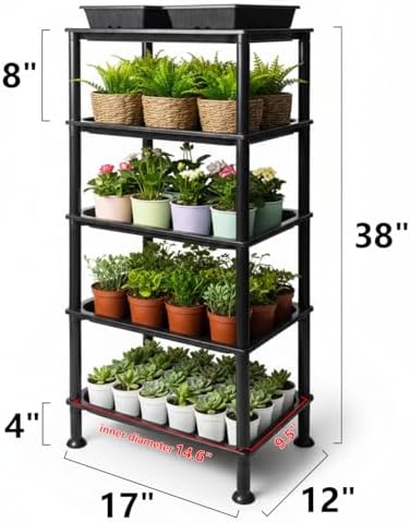 RooTrimmer 5-Tier Seed Starter Trays, Plant Stand, with Bottom-Watering Design– Reinforced Thickened Shelf for Small Pots, Balcony/Indoor Seed Starting & Greenhouse, Black - Image 2