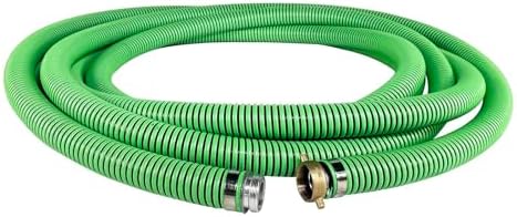 Gloxco Heavy Duty EPDM All Weather Suction Hose Assembly, Black Tube, Lime Green Helix, 1-1/2" Inside Diameter with Male x Female NPSM Pinlug Fittings Installed, 40 ft Length by Gloxco