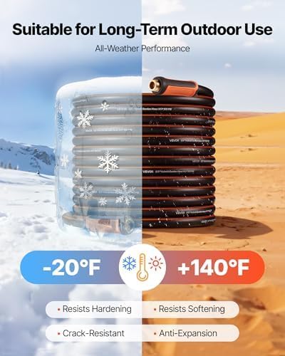 VEVOR Garden Hose, 100 ft 5/8" Heavy Duty 4-Layer Rubber Water Hose, 150PSI Working & 600PSI Burst, Flexible & Non-kink Outdoor Waterhose with 3/4" Fitting, Lightweight Hoses for Gardening Cleaning - Image 6