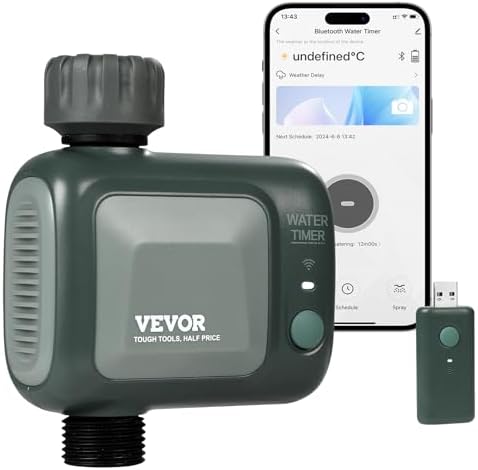 VEVOR WiFi Sprinkler Timer, Single Outlet, Smart Hose Faucet Water Timer with Brass Inlet, APP Control via 2.4Ghz WiFi or Bluetooth, Voice Control with Alexa Google Assistant, IPX6 for Yard Watering by VEVOR