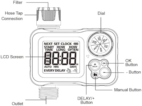 Digital Sprinkler Timer Programmable Water Timer with Rain Delay, Automatic Manual Watering Timer Valve for Garden Yard Lawn - Image 5