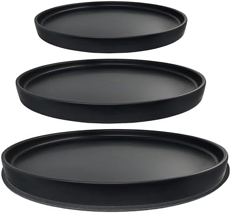 Ceramic Plant Saucer Pot Tray 6, 8, 10 Inch Black, Planter Saucers for Indoors Outdoor, Durable Sturdy Flower Drainage drip Water Tray for Glazed Pots Base by YUKFONA