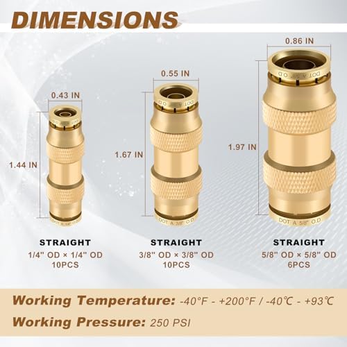 26PCS 1/4" 3/8" 5/8" Brass Dot Air Line Fittings Kit, Straight Union - Image 2