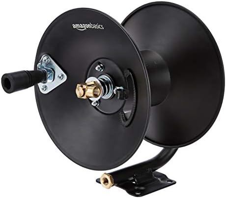Amazon Basics Retractable Air Hose Reel - Fits 3/8-Inch 50-Feet Air Compressor Hoses, Portable, Works Well, 300PSI, Black, Hoses Excluded, Not for Water/Pressure Washers by AmazonBasics