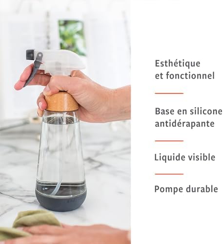 Full Circle 16oz Glass Spray Bottles, Green & Gray, Stream & Mist Modes, Bamboo Accents, Silicone Boot, Refillable - Image 5