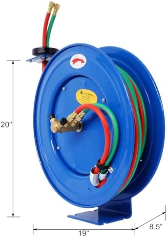 Welding Hose Reel Retractable 1/4" x 100" /50"Twin Oxygen Acetylene Rubber Hoses STD Duty Max 200PSI Heavy Duty Industrial Single Arm Construction (Blue, 50Foot) - Image 3