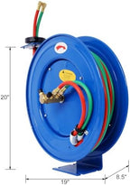 Welding Hose Reel Retractable 1/4" x 100" /50"Twin Oxygen Acetylene Rubber Hoses STD Duty Max 200PSI Heavy Duty Industrial Single Arm Construction (Blue, 50Foot) - Image 3