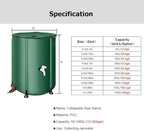 13-264 Gal Collapsible PVC Rain Barrels to Collect Rainwater from Gutter, Portable Rain Water Collection System Catcher Container Storage Tank with Spigot(Green,1x0.98m/750L/198.1gal) - Image 2