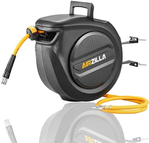 AIRZILLA Retractable Air hose reel 3/8" Inch x 50 ft Flex Hybrid Air Hose, Air compressor Hose Reel with 6 ft Lead in, Quick Connect, Mounted 180° Swivel, 300PSI by AIRZILLA