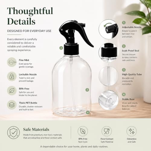 500ml Fine Mist Spray Bottle, Reusable Empty Large Spray Bottles, Multi-Purpose Water Spray Bottle for Gardening, Plant Watering, Hair Mist, Car Cleaning and Household Use - Image 4