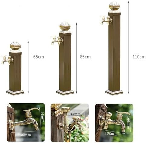 Freestanding Garden Hose Holder Brass Faucet - Outdoor Retro Post Faucet for Car Washing and Watering, Vertical Water Column Feature - Image 2