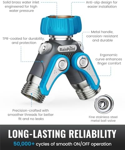 RAINPOINT 2 Way Hose Splitter with 2 Pack 3/4" GHT 90 Degree Hose Elbow - Image 6