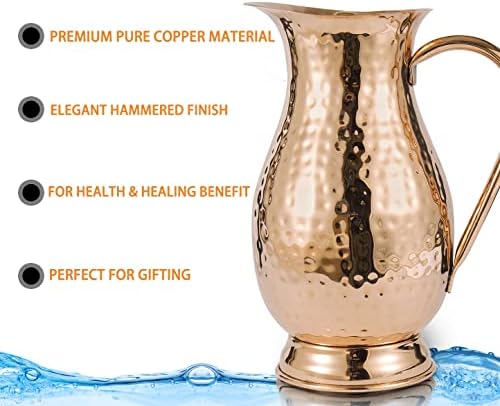 Pure Copper Pitcher with a Lid, Large Size Solid Handcrafted Copper Water Hammered Jug, Capacity 70 Oz/2000ml, Copper Carafe For Home, Hotels & Gifting - Image 5