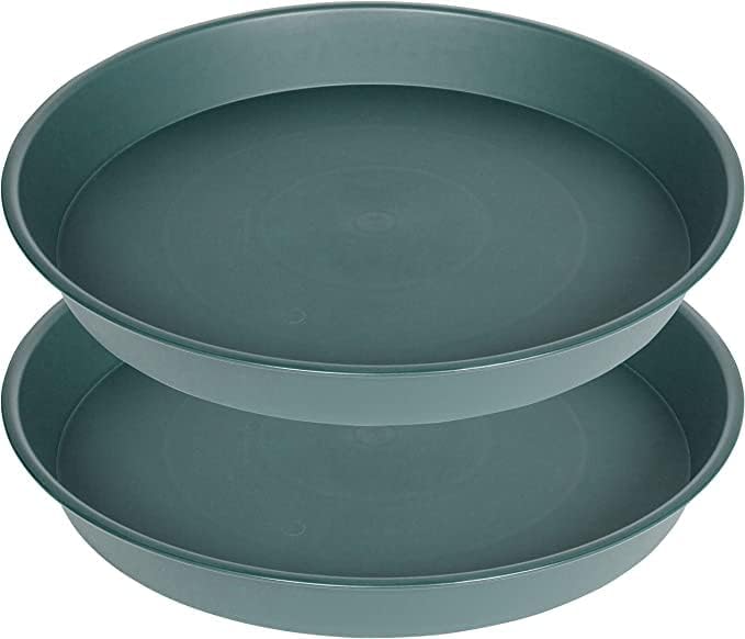 2 Pack of 16 17 inch Plant Saucer (15 inch Base), 2.3" Depth, Plant Trays for Pots, Plastic Plant Saucers for Indoors, Bird Bath Bowls, Flower Pot Drip Trays for Planter (17", Green) by Bleuhome