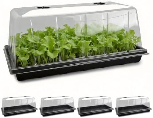 5 Pack 1020 Plant Tray with Tall Dome (7.3 inch), Plastic Flat Seed Starter Tray with Humidity Domes, Heavy Duty 1020 Trays with Lid, Durable Carrying Seedling Starting Tray for Planting (Black) by RooTrimmer