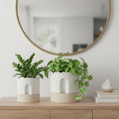 Nihow Ceramic Self Watering Pots for Indoor Plants, 6+8 Inch,Beige Set 2 - Image 6
