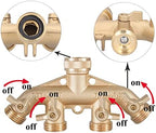 Brass Garden Hose Splitter (4 Way), Solid Connector NPT 3/4，Brass Connector Hose Spigot Adapter 4 Valves with 4 Extra Rubber Washers - Image 2
