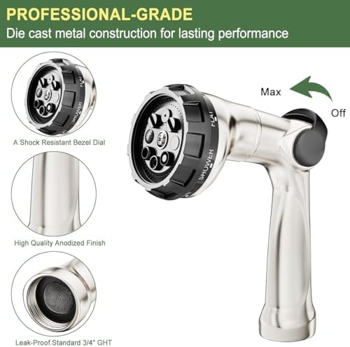 FANHAO Thumb Control Garden Hose Nozzle Heavy Duty Metal, 8 Spray Patterns - Image 3