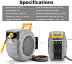 GLAHODEN Retractable Air Hose Reel, 3/8 in x 115 Ft Hybrid Hose Air Compressor Hose Reel with 6 Ft Lead in Max 300 PSI Patented Design for Any Length Lock 180°Swivel Bracket Quick Coupler - Image 6