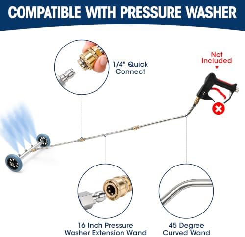16 Inch Undercarriage Pressure Washer Attachment, Pressure Washer Undercarriage Cleaner, Under Car Washer Attachment with 3 Extension Wand, 4000 PSI - Image 6