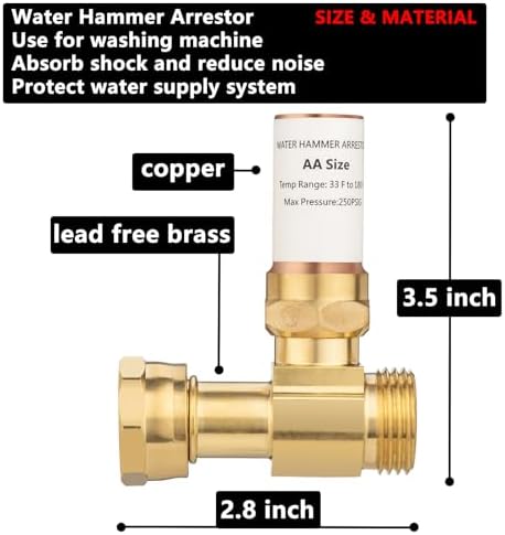 (2 Pack) Lidertik Water Hammer Arrestor for Washing Machine and 3/4 Inch Garden Hose, Copper Chamber and 2 More Washers, Absorb Shock and Reduce Noise LI-XYJSC-ZT-S(2 PCS) - Image 3