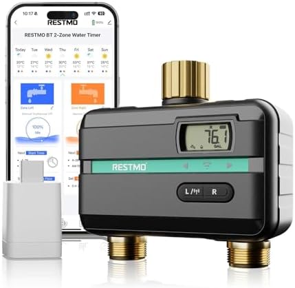 RESTMO 2 Zone Smart Water Timer with APP Remote Control for Garden Hose by Restmo