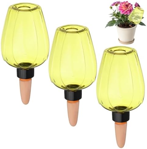 M METERXITY 3-Pack Plant Self Watering Globes, 5.1 oz Plastic Rose Water Bulbs Top Fill for Indoor/Outdoor Plants, Self Watering Spikes Slow Release Terracotta [Yellow] by MMETERXITY